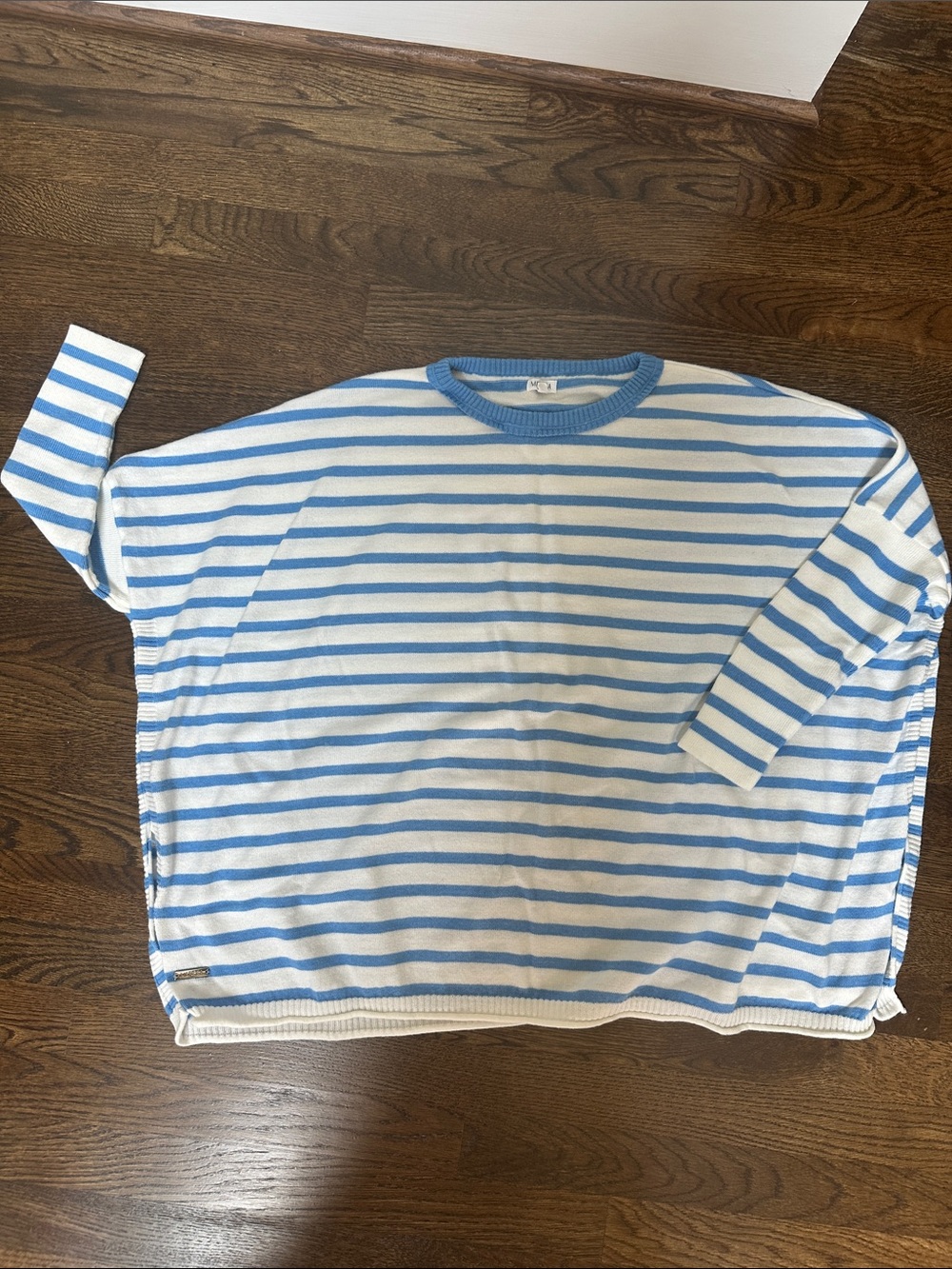 Striped Crew Neck Sweater in Light Blue and White